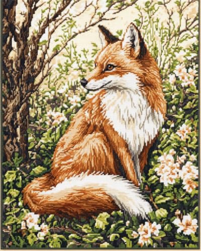 Stickpackung 11Ct Sticken Set Erwachsene Kreuzstich Kreuzstichmuster „Spring Calm“ Mit Fuchsmotiv, Moderner Kreuzstich In Natur, Kreuzstichmuster Im Frühling 40X50Cm Diy Stickbilder Vorgedru von Hdfvlfdsa