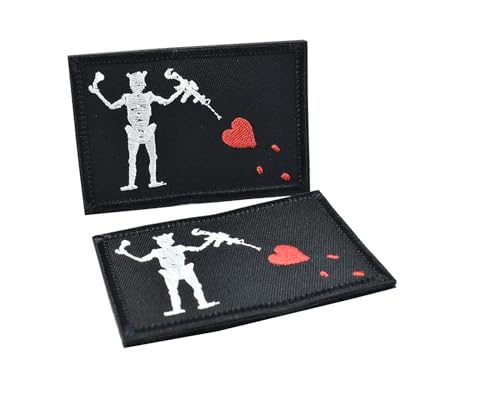 Taktischer Aufnäher, schwarzer Bart-Flagge, Militärabzeichen, lustiger Piraten-Edward-Siegel, taktische Patches für Rucksäcke, Hüte, Taschen, 2 Stück (Pirate Edward (Gun + Love)) von Hdlsina