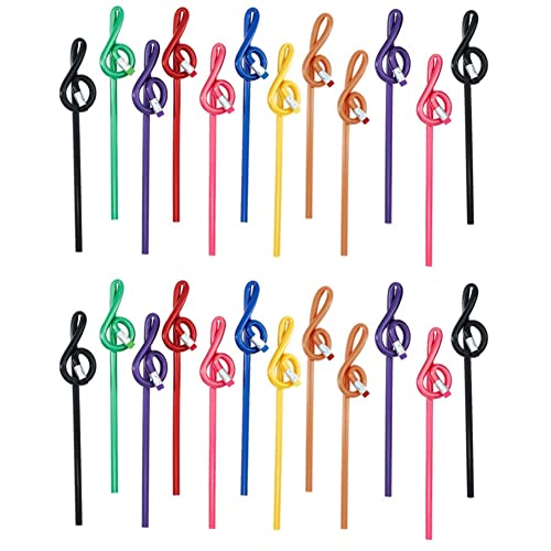 Hduacuge 24 Stück Notenstifte für Schüler, Musiknotenstifte mit Radiergummi, Musikstifte aus , gebogener Bodenschlüssel von Hduacuge