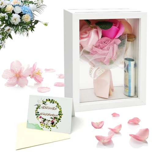 Hochzeitsgeschenke für Brautpaar Geldgeschenk Hochzeit - 3D Bilderrahmen zum Befüllen Geschenk Hochzeit Geld Verlobungsgeschenk Silberhochzeit Goldene Hochzeit Personalisiert Objektrahmen Geschenkbox von HeDaKang