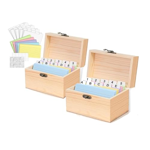 2 pcs Holz-Rezeptbox mit Karten, robuste Karteikartenbox aus Holz, ,Rezepthalter, Kartenbox, Notizkarten-Organizer, Etui Notizkarten für Küche, Hochzeit, Brautparty, Mutter（15*10*10.5cm） von HeFZiYMOZaDP
