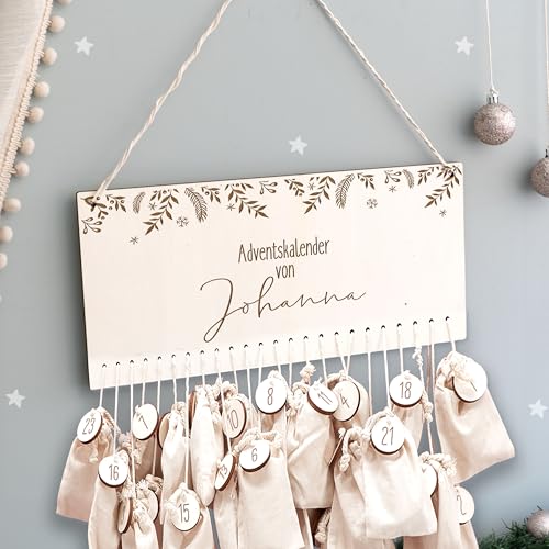 Adventskalender Personalisiert für Kinder | Advent Kalender zum befüllen aus Holz | Wandmontage Weihnachtskalender DIY mit Namen | hellomini (Zweige) von hellomini