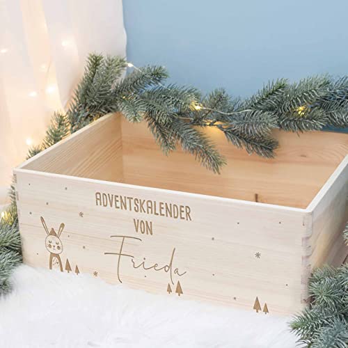 Adventskiste Adventskalender Holz Box Kalender personalisiert mit Namen DIY Weihnachtskalender für Kinder "Hase" hellomini (Ohne Beutel & ohne Nummer-Anhänger) von HeLLo mini