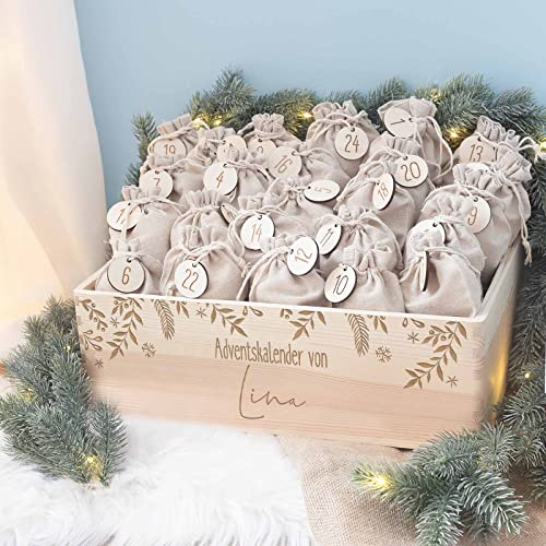 Personalisierte Adventskiste - Adventskalender aus Holz mit Namen - Gravur Kalender DIY - Weihnachtskalender für Kinder - hello mini (Zweige) von hellomini