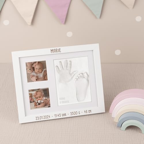 hellomini Personalisiertes Gipsabdruck Set Baby | Geschenke zur Geburt | Handabdruck & Fußabdruck Ton | Baby Geschenk | (Druckschrift) von hellomini