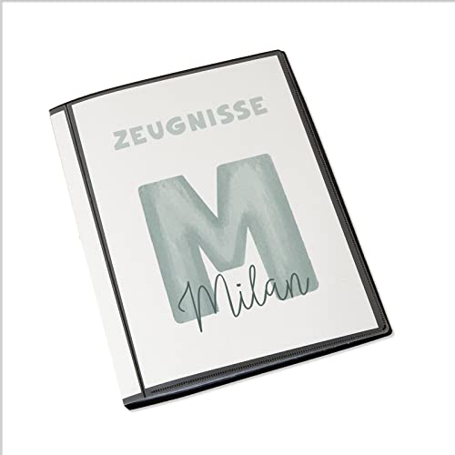 Personalisierte Zeugnismappe Kinder - Personalisiertes Geschenk zur Einschulung - inkl. 20 Klarsichthüllen DIN A4 - Zeugnismappe Mädchen - Zeugnismappe Junge - hellomini (Mint Buchstabe) von HeLLo mini