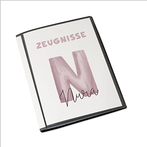 Personalisierte Zeugnismappe Kinder - Personalisiertes Geschenk zur Einschulung - inkl. 20 Klarsichthüllen DIN A4 - Zeugnismappe Mädchen - Zeugnismappe Junge - hellomini (Rosa Buchstabe) von hellomini