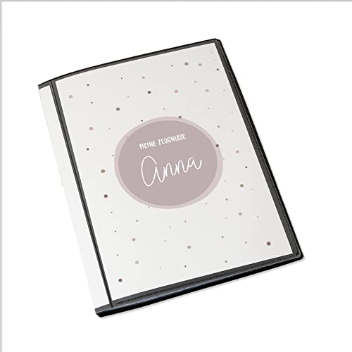 Personalisierte Zeugnismappe Kinder - Personalisiertes Geschenk zur Einschulung - inkl. 20 Klarsichthüllen DIN A4 - Zeugnismappe Mädchen - Zeugnismappe Junge - hellomini (Rosa Punkte) von hellomini