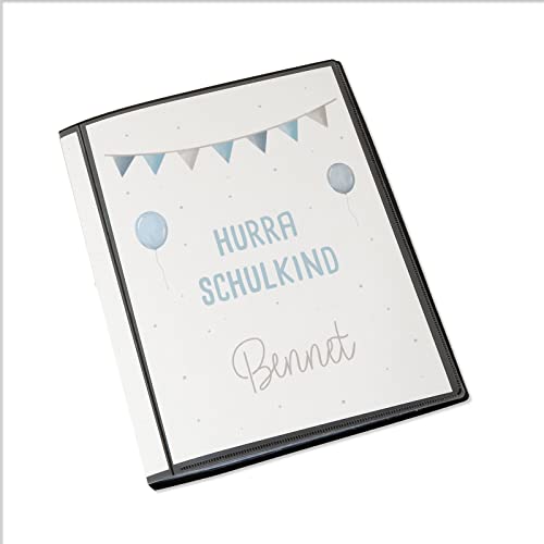 Personalisierte Zeugnismappe Kinder - Personalisiertes Geschenk zur Einschulung - inkl. 20 Klarsichthüllen DIN A4 - Zeugnismappe Mädchen - Zeugnismappe Junge - hellomini (Schulkind Blau) von hellomini