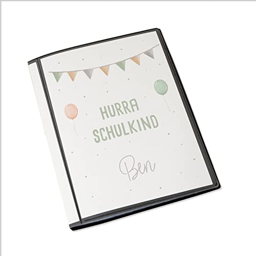 Personalisierte Zeugnismappe Kinder - Personalisiertes Geschenk zur Einschulung - inkl. 20 Klarsichthüllen DIN A4 - Zeugnismappe Mädchen - Zeugnismappe Junge - hellomini (Schulkind Mint) von hellomini