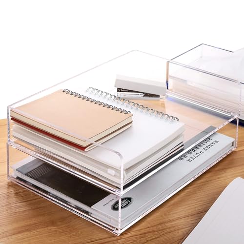 Papier-Organizer-Tablett, transparente Acryl-Schreibtisch-Organizer und Zubehör, Bürobedarf, stapelbarer Aktenhalter, Kunstaufbewahrung für Schule, Klassenzimmer, Briefablage, 2 Stück/2 Etagen Papier-Organizer-Tablett, transparente Acryl-Schreibtisch-Organizer und Zubehör, Bürobedarf, stapelbarer Aktenhalter, Kunstaufbewahrung für Schule, Klassenzimmer, Briefablage, 2 Stück/2 Etagen von HeZone
