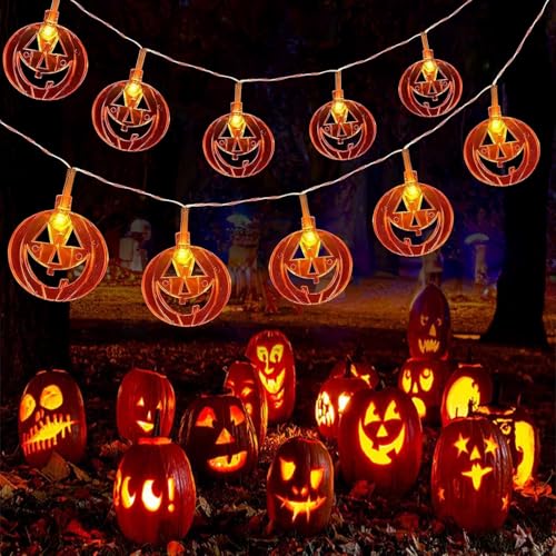 HeaHap Halloween Kürbis Laternenschnur, 3 Meter mit 20-lächelndem Gesicht Kürbis Laternen, Batterietyp (ohne Batterien), Dekoration für Halloween Weihnachtsfeiertag Party Gärten (Alle Kürbisse) von HeaHap