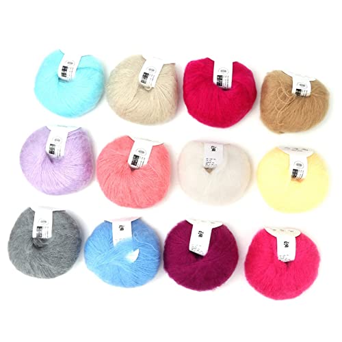 Weiche Mohair-Wolle Garn Handwaschbar Anti- Anti-Shhrinkage Bequeme Gewebeschals Schals Pullover Hüte Schuhe Sitzkissen für Verschiedene Anwendungen mit Warmem Gefühl (1 Satz von zwölf Farben) von Headerbs