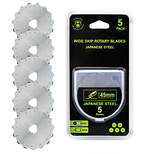 Headley Tools 45 mm rotierende Häkelkanten-Klingen, mit Aufbewahrungsbox, passend für Olfa Fiskars Cutters, 5 Stück (45 mm Skip, 15 Zähne) von Headley Tools
