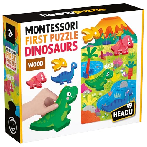 Headu - Montessori First Puzzle Dinosaurs, große Stücke und große Holzfiguren, pädagogisches Puzzle für Kinder von 2 bis 4 Jahren, hergestellt in Italien Headu - Montessori First Puzzle Dinosaurs, große Stücke und große Holzfiguren, pädagogisches Puzzle für Kinder von 2 bis 4 Jahren, hergestellt in Italien von Headu