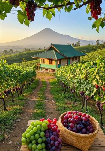 Grapes Paint by Numbers Kits for Adults,Houses Painting by Number Kits On Canvas,DIY Craft Art Painting Kit Acrylic Pigment Drawing Paintwork for Gift Home Wall Decor 20x30cm Framed von Heaen