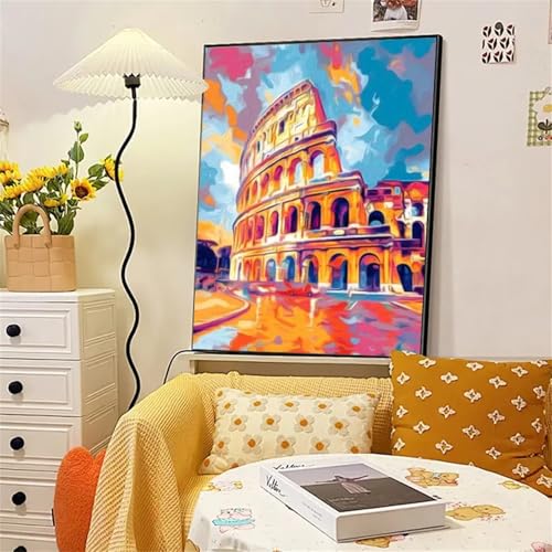 Heaen Abstrakte Architektur Malen nach Zahlen Erwachsene,DIY Handgemalt Ölgemälde Kit 40x50cm,Paint by Numbers Adult Mit 3 - Pinseln und Acrylfarbe leinwand Kit Rahmenlos von Heaen