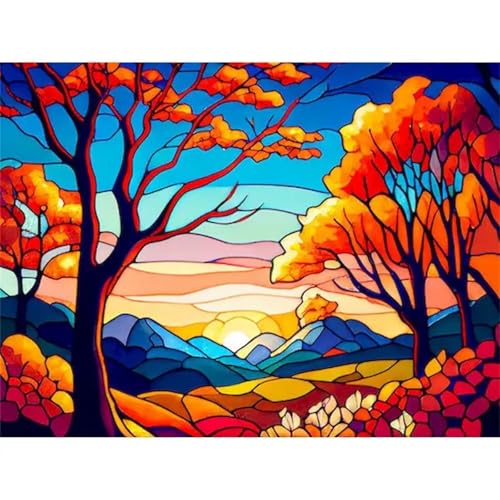 Heaen Abstrakter Bergsonnenuntergang Malen nach Zahlen Erwachsene,DIY Handgemalt Ölgemälde Kit 30x50cm,Paint by Numbers Adult Mit 3 - Pinseln und Acrylfarbe leinwand Kit Rahmenlos von Heaen