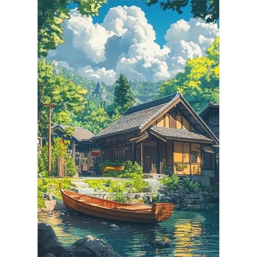 Heaen Hausboot Malen nach Zahlen Erwachsene,DIY Handgemalt Ölgemälde Kit 20x30cm,Paint by Numbers Adult Mit 3 - Pinseln und Acrylfarbe leinwand Kit Framed von Heaen
