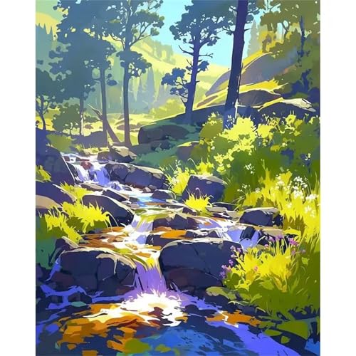 Heaen Malen Nach Zahlen Erwachsene Graslandflüsse,DIY Handgemalt Ölgemälde Leinwand Kits Mit Pinsels und Acrylfarbe Als Geschenke und Heimdekoration Rahmenlos 30x40cm von Heaen