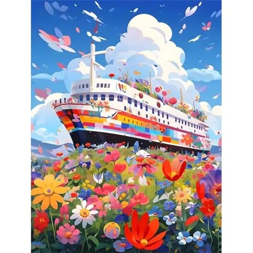 Heaen Malen Nach Zahlen Erwachsene Schiffsblumen,DIY Handgemalt Ölgemälde Leinwand Kits Mit Pinsels und Acrylfarbe Als Geschenke und Heimdekoration Rahmenlos 30x50cm von Heaen