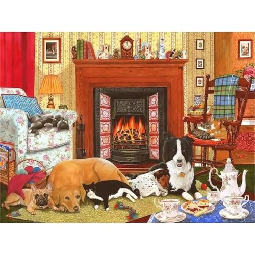 Heaen Wohnzimmerhunde Malen nach Zahlen Erwachsene,DIY Handgemalt Ölgemälde Kit 30x50cm,Paint by Numbers Adult Mit 3 - Pinseln und Acrylfarbe leinwand Kit Framed von Heaen