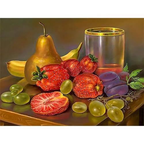 Malen Nach Zahlen Erwachsene,DIY Obstbecher Handgemalt Ölgemälde Kit für Anfänger und Erwachsene Mit 3-Pinseln und Acrylfarbe für Home Wand Dekor Framed 50x65cm von Heaen