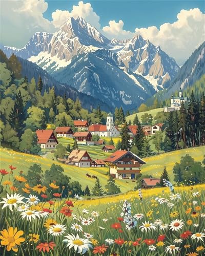 Malen Nach Zahlen Set für Erwachsene Haus,DIY Handgemalt Ölgemälde Kit 55x70cm,Paint by Numbers Adult Mit 3 - Pinseln und Acrylfarbe für Home Decor Rahmenlos Schneeberg von Heaen