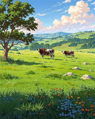 Malen Nach Zahlen Set für Erwachsene Kühe,DIY Handgemalt Ölgemälde Kit 30x40cm,Paint by Numbers Adult Mit 3 - Pinseln und Acrylfarbe für Home Decor Rahmenlos Grasland Malen Nach Zahlen Set für Erwachsene Kühe,DIY Handgemalt Ölgemälde Kit 30x40cm,Paint by Numbers Adult Mit 3 - Pinseln und Acrylfarbe für Home Decor Rahmenlos Grasland von Heaen