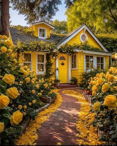 Roses Paint by Numbers Kits for Adults,Yellow House Painting by Number Kits On Canvas,DIY Craft Art Painting Kit Acrylic Pigment Drawing Paintwork for Gift Home Wall Decor 30x40cm Frameless von Heaen