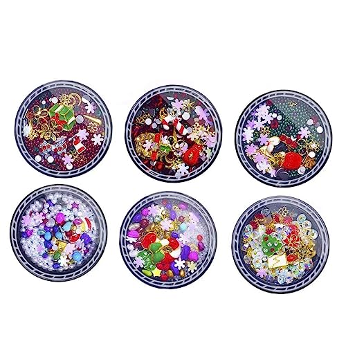 Healeved 1 Satz Weihnachtliche Nailart Ornamente Nailart Zubehör Weihnachtliche Nailart Dekorationen Schneeflocken Nagelaufkleber Nailart Charms Weihnachts Maniküre Charms Nailart 6Boxen von Healeved