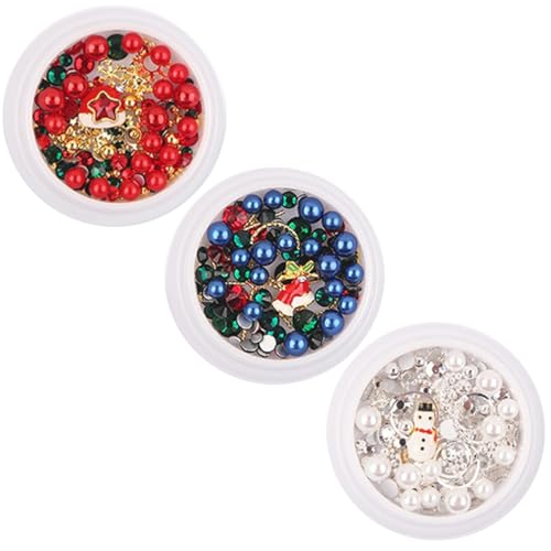 Healeved 1 Satz Weihnachts-nagel-kunst-ornamente Weihnachts Nail Sticker Weihnachts Party Surprise Lieferungen Weihnachts-diy-nagelkunst Falsche Fingernägel Nagelaufkleber Legierung 3boxen von Healeved