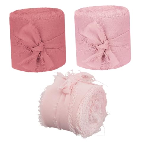 Healeved 3 Rollen Chiffonband Mit Lockerem Rand Weihnachtsseidenband Dekoratives Band Blumenband Band Für Blumen Boho-band Strauß Geschenkpapier Bandgirlande Wickelband Weihnachtsband von Healeved