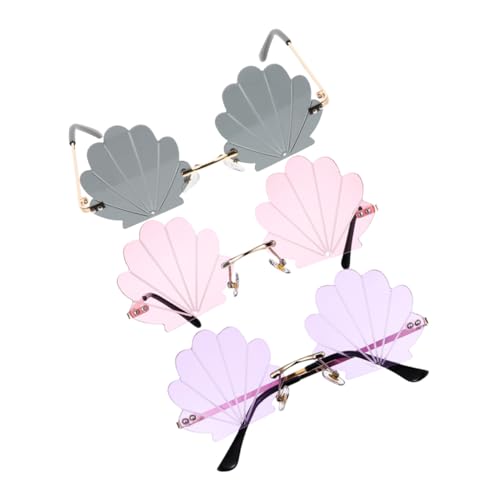 Healeved 3 Stück Spaß sonnenbrille frauen rahmenlos Form Rave-Brille funky flammenlose sonnenbrille Muschel-Sonnenbrillen für Damen Party Gefälligkeiten Partyzubehör Metall von Healeved