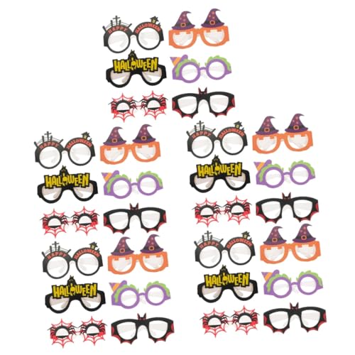 Healeved 30 Stck. Teiliges Halloween Brillenrahmen Kreative Papierbrillen für Kinderpartys Lustige Kostümaccessoires mit Hexenhut und Fledermausmotiv für Fotomotive und Feiern von Healeved