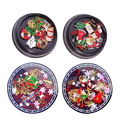 Healeved 4 Boxen Weihnachts-nagel-diamant Weihnachts-maniküre-charms Nagel-kit Nailart-strasssteine Edelsteine Nagelkunstaufkleber Nagel Charms Funkeln Weihnachtsmann-zubehör Legierung von Healeved