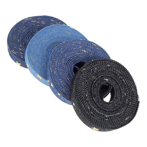Healeved 4 Rollen Denim-stoffband Mit Goldenem Stern-aufdruck Zum Basteln, Nähen, Verpacken Von Geschenken, Kleidung, Accessoires, Dekorationen Im Western-stil, 1 Cm Healeved 4 Rollen Denim-stoffband Mit Goldenem Stern-aufdruck Zum Basteln, Nähen, Verpacken Von Geschenken, Kleidung, Accessoires, Dekorationen Im Western-stil, 1 Cm von Healeved