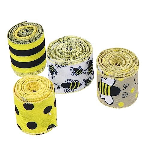 Healeved 4 Rollen Diy Geschenkband mit Drahtrand pro Rolle Satinband mit Bienenmuster für Basteln Festliche Verpackung und Dekoration für Hochzeit Party und Healeved 4 Rollen Diy Geschenkband mit Drahtrand pro Rolle Satinband mit Bienenmuster für Basteln Festliche Verpackung und Dekoration für Hochzeit Party und von Healeved