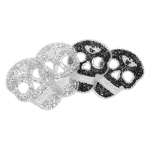 Healeved 4 Stück Teiliges Strass Totenkopf Bügelbild Hitzebeständige Resin Applikationen DIY Kleidung Schuhe Taschen Reparatur Patches Langlebig und Einfach Anzubringen Modisch für Alltag von Healeved