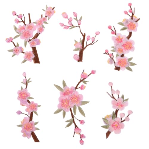 Healeved 6 Stück Aufnäher zum Aufbügeln mit Blumen und Schmetterlingen, Pflaumenblüte, bestickt, zum Aufnähen, Applikation, Blumenmuster, Stoffflicken, Kleidung, Taschen, Kleider, Jacken, Jeans, von Healeved
