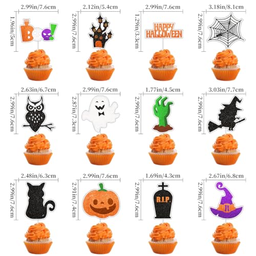 Healife Halloween Cupcake Topper, 48 Stück Muffin Deko Zahnstocher Markierungsfahnen, Kuchendeko Healife Halloween Cupcake Topper, 48 Stück Muffin Deko Zahnstocher Markierungsfahnen, Kuchendeko von Healife