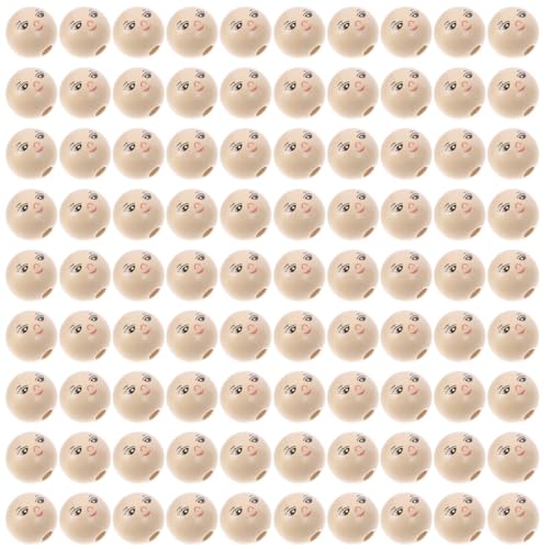 100stücke Runde Holzperlen Mit Lachendem Gesicht Diy Bastelperlen Aus Naturholz Für Kreatives Basteln Schmuckherstellung Und Zubehör von Healifty