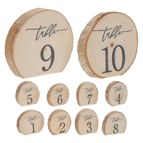 Healifty 10 Stück Tischnummern aus Holzrinde, rustikal, 1–10, halbrund, natürliches Holz, Tischnummernschilder für Hochzeitszeremonie, Babyparty, Jubiläumsparty, Zubehör von Healifty