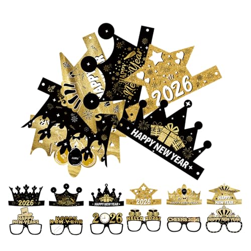 Healifty 12 Stück Frohes Neues Jahr Partygeschenke Schwarzgold Hüte Krone und Brillen Glitzerpapier Hüte Brillen für 2026 Silvester Party Supplies Dekor Healifty 12 Stück Frohes Neues Jahr Partygeschenke Schwarzgold Hüte Krone und Brillen Glitzerpapier Hüte Brillen für 2026 Silvester Party Supplies Dekor von Healifty
