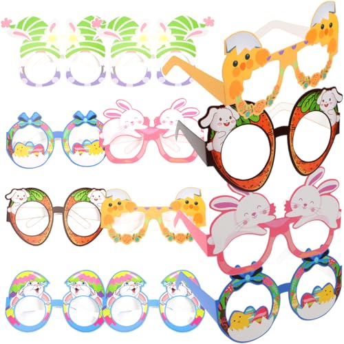 Healifty 12 Stück Ostern Gläser Requisiten Gefälligkeiten Bunny Küken Sonnenbrille Osterparty-Brillen Hasen-Papierbrillen Fotoshooting DIY Frühling Urlaub Feiern Dekorationen von Healifty