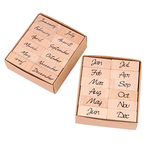 Healifty 24 Stück Holzstempel Monatsstempel Notizbuch Hand Konto Siegelstempel Retro Gummistempel DIY Scrapbooking Tagebuch Stempel von Healifty