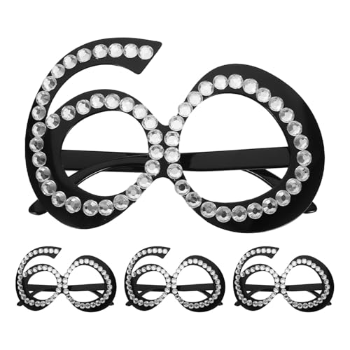 Healifty 4 Stück Brillen zum 60. Geburtstag, glitzernde Sonnenbrillen in Zahlenform, neuartige Brillen, Fotoautomaten-Requisiten für Geburtstags- und Jubiläumsparty-Geschenke von Healifty