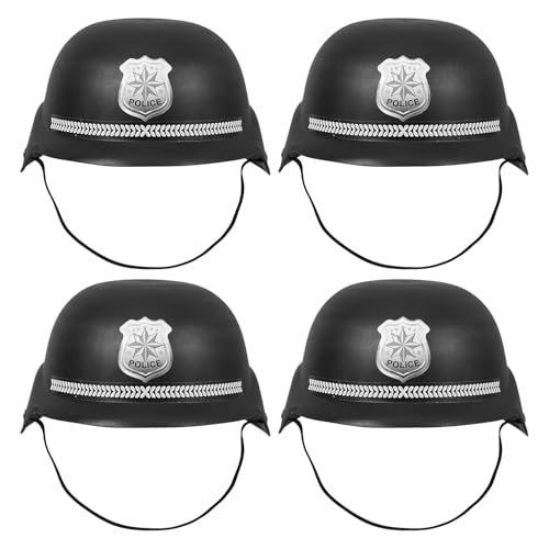 Healifty 4-teiliger Bobby-Polizeihelm: Britische Polizistenabzeichen-Hüte, Offiziershüte, Polizeikostüm-Zubehör für Kinder, Halloween, lustige Party, Cosplay von Healifty