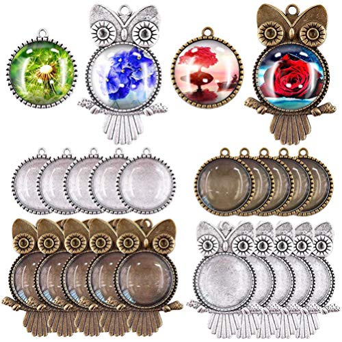 Healifty 48pcs Cabochon Anhänger Tablett rund Eule Metall Cabochon Basis Lünette Rohling Anhänger Trays Charms Tray für DIY Basteln Foto Schmuck Herstellung von Healifty