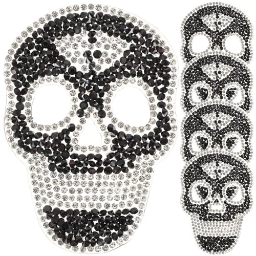 Healifty 5 Stück Strass Schädel Patches zum Aufbügeln Totenkopf Aufnäher Aufbügler Aufkleber Bügelflicken Applikationen zum Aufnähen Kleidung Kinder Erwachsene DIY Basteln von Healifty